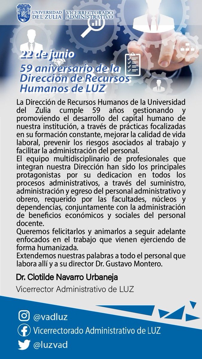 22 de junio, 59 aniversario de la <a href="/drrhhLUZ/">Dirección de RRHH</a>