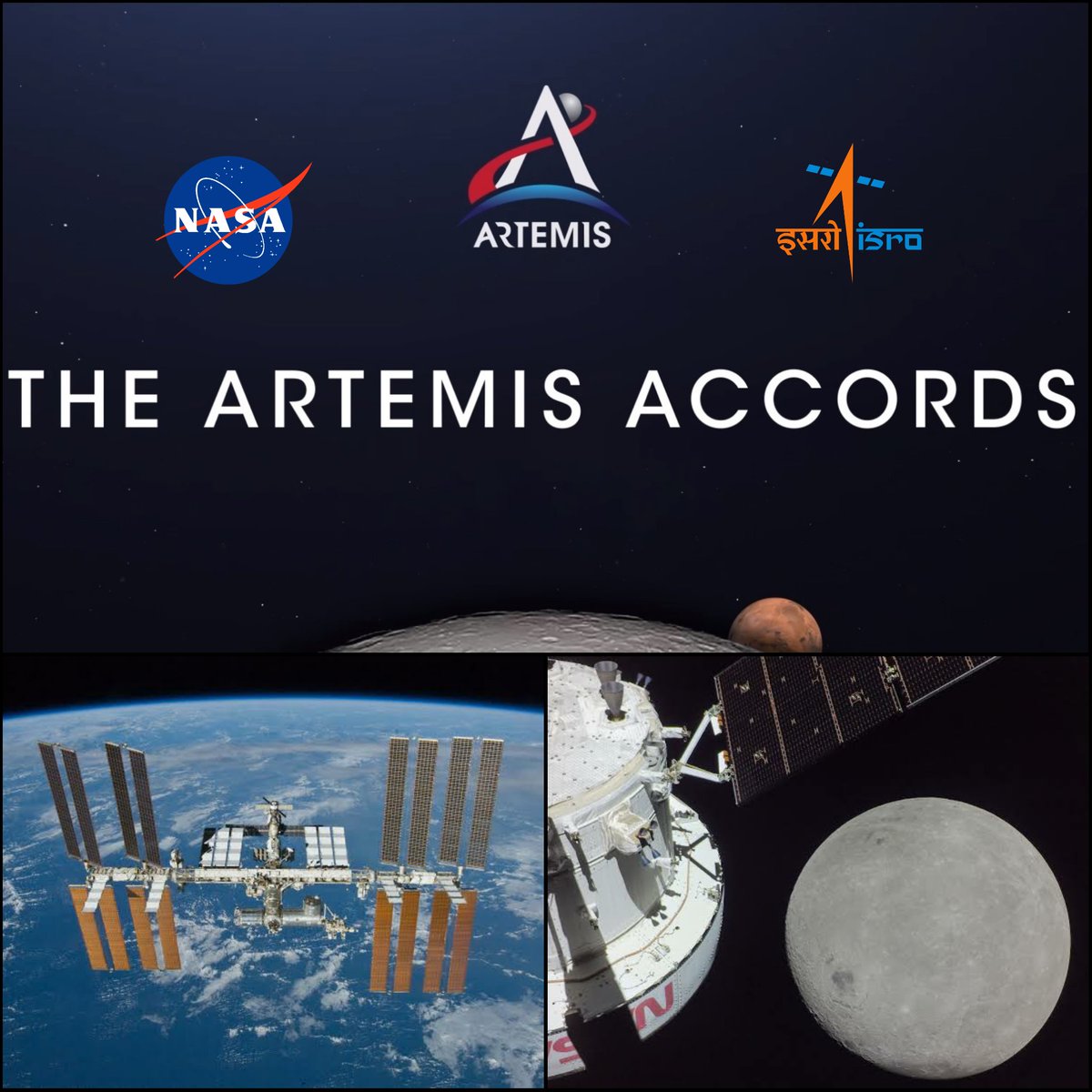 India 🇮🇳 has officially joined the #ArtemisAccords The collaboration between #NASA and #ISRO is taking human space exploration to new heights, as they forge ahead with a cooperative framework for manned missions.