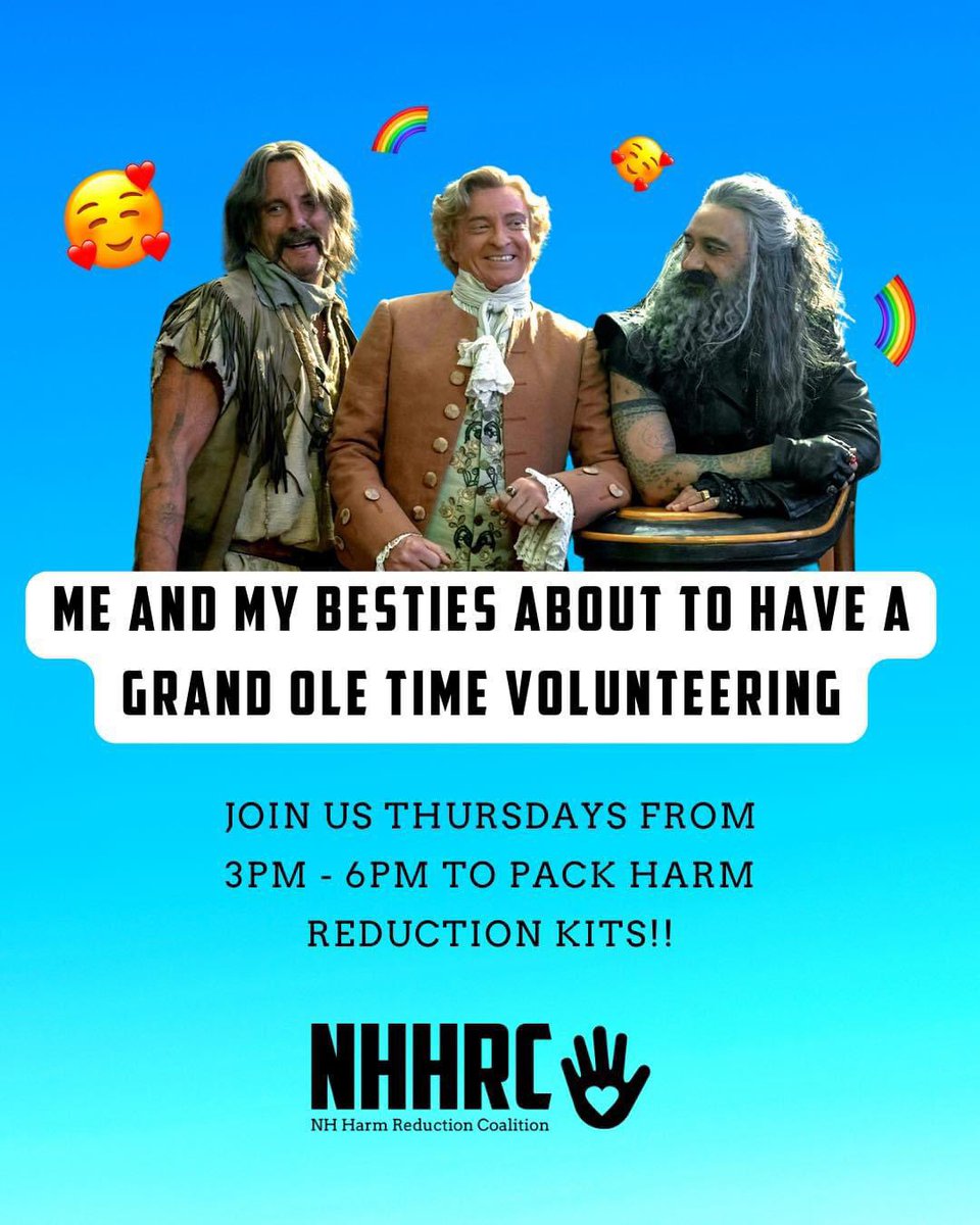 HanHamel's tweet image. Bring your besties and have a grand ole time volunteering with @harmreductionNH 🏴‍☠️ 🌈 🥰 

Join us Thursdays from 3pm - 6pm to pack harm reduction kits!! 

📍 40 Centre Street, Concord NH. 

-
-
-

#NHHRC #HarmReduction #PublicHealth #Volunteer #NH