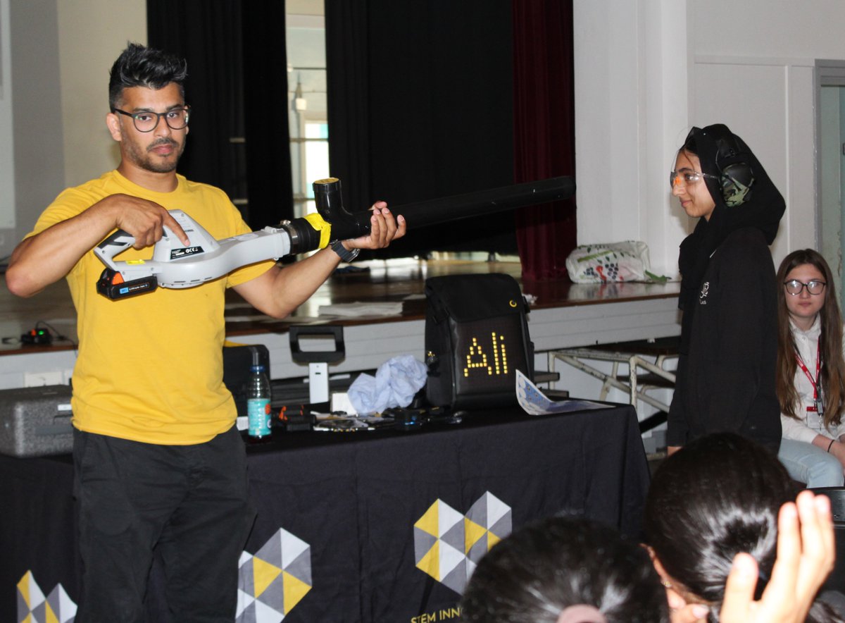 MillaisSchool's tweet photo. Thanks Ali Khan and STEM Innovation for inspiring year 8 with fun workshops and coding app robots. Who will win the leaf blower challenge?! Students must create a product to catch the most ping pong balls fired across the Dining Hall. The winning team gets a bluetooth speaker!😃 https://t.co/g0btMZH4Ts