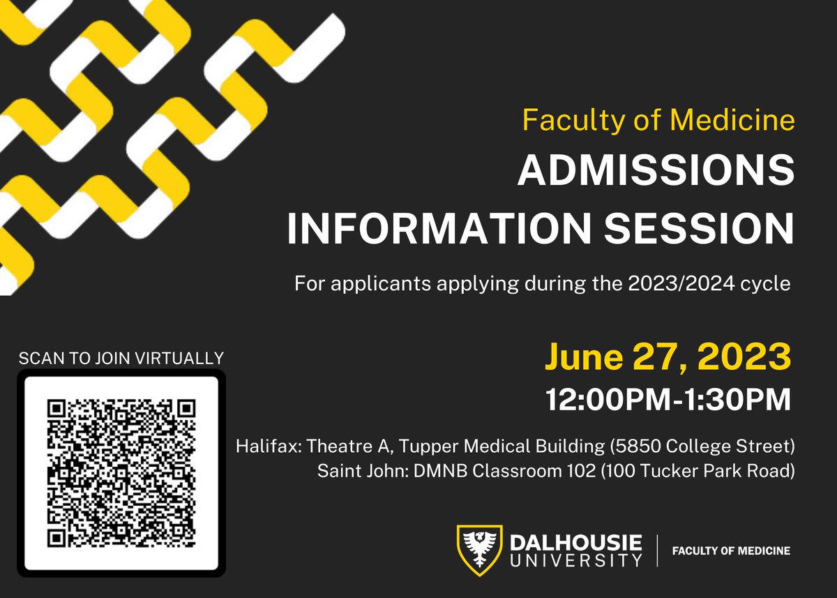 Considering medicine as a career? Join our admissions team next Tuesday, June 27 at 12:00 to learn more about Dalhousie Medical School!