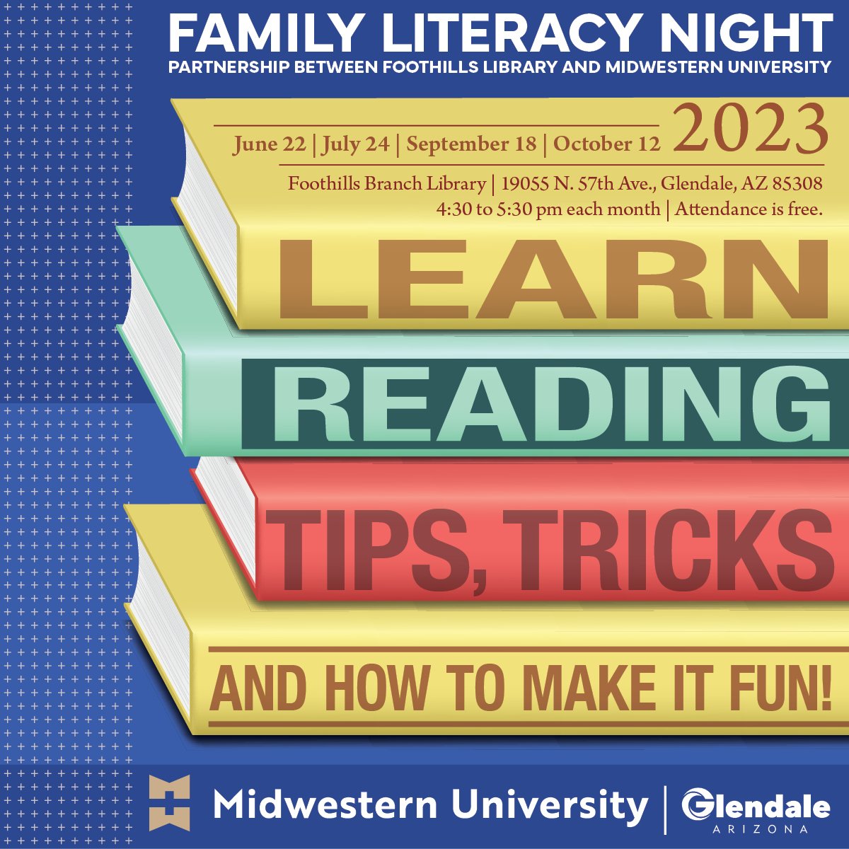 Reminder! The <a href="/SFB_Research/">Translational Adapted Group (TAG) lab 🌈💚</a> and Midwestern University Speech-Language Pathology Program is hosting Family #Literacy Night in partnership with the @GlendaleLibrary tonight. 
📅 Jun 22 🕠 4:30 - 5:30 pm 
💻bit.ly/3J16H1d
— Attendance is FREE! —