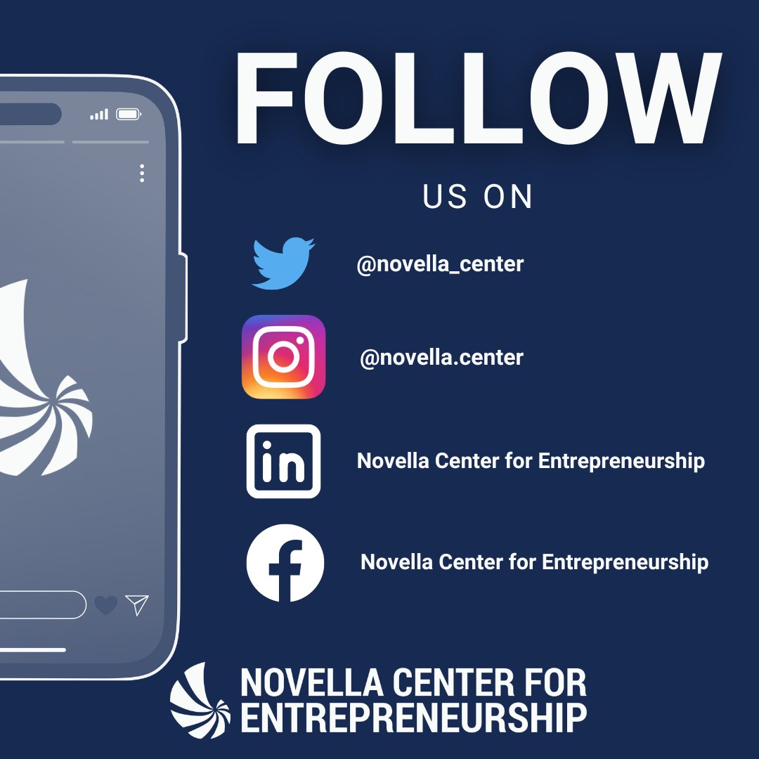 Attention! Are you following Novella Center for Entrepreneurship on all social platforms? You don't want to miss the amazing news and highlights. Follow us on: Facebook/LinkedIn:Novella Center for Entrepreneurship Instagram:Novella.center Twitter:Novella_Center