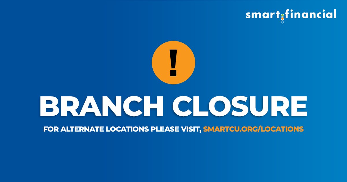 Due to widespread power outages, 1960, 2920, Magnolia, and The Woodlands branches will be closed on Thursday, 6/22. Please remember many services are available online, including applying for loans and opening accounts. Visit smartcu.org/locations for alternate locations.
