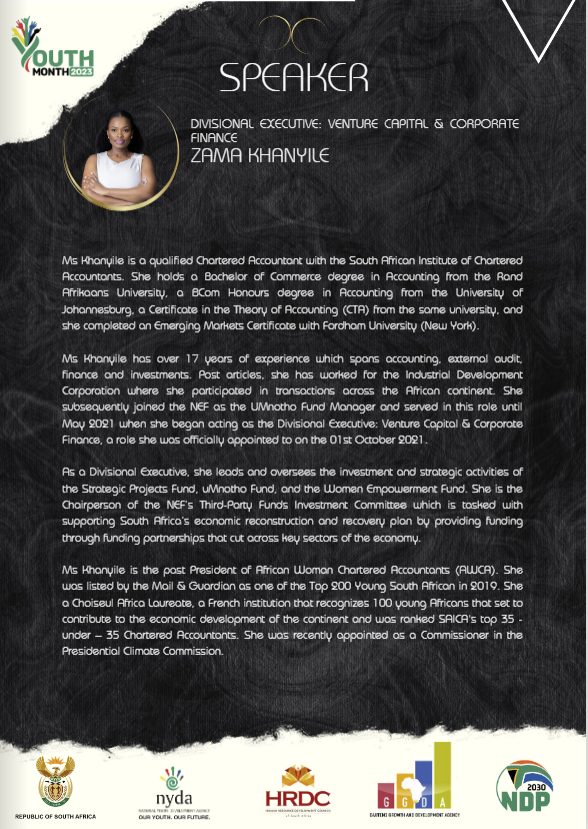 NYDARSA's tweet photo. Ms. Zama Khanyile speaks on the Revitilisation of Local Economies alongside other panel members.
We are LIVE:
- Facebook: https://t.co/cvxl8rkyPe
- Vimeo: https://t.co/jthQ96ckj5
- YouTube: https://t.co/yjrWMEnxKD
- Twitter: https://t.co/RckqObPx9H
#NYDA #InvestmentRoundtable #YouthMonth #YouthMonth2023 #LimitlessYouth #SouthAfrica