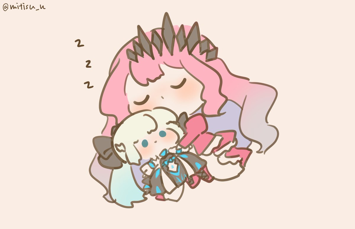 fairy knight tristan (fate) ,morgan le fay (fate) zzz sleeping closed eyes chibi pink hair long hair character doll  illustration images