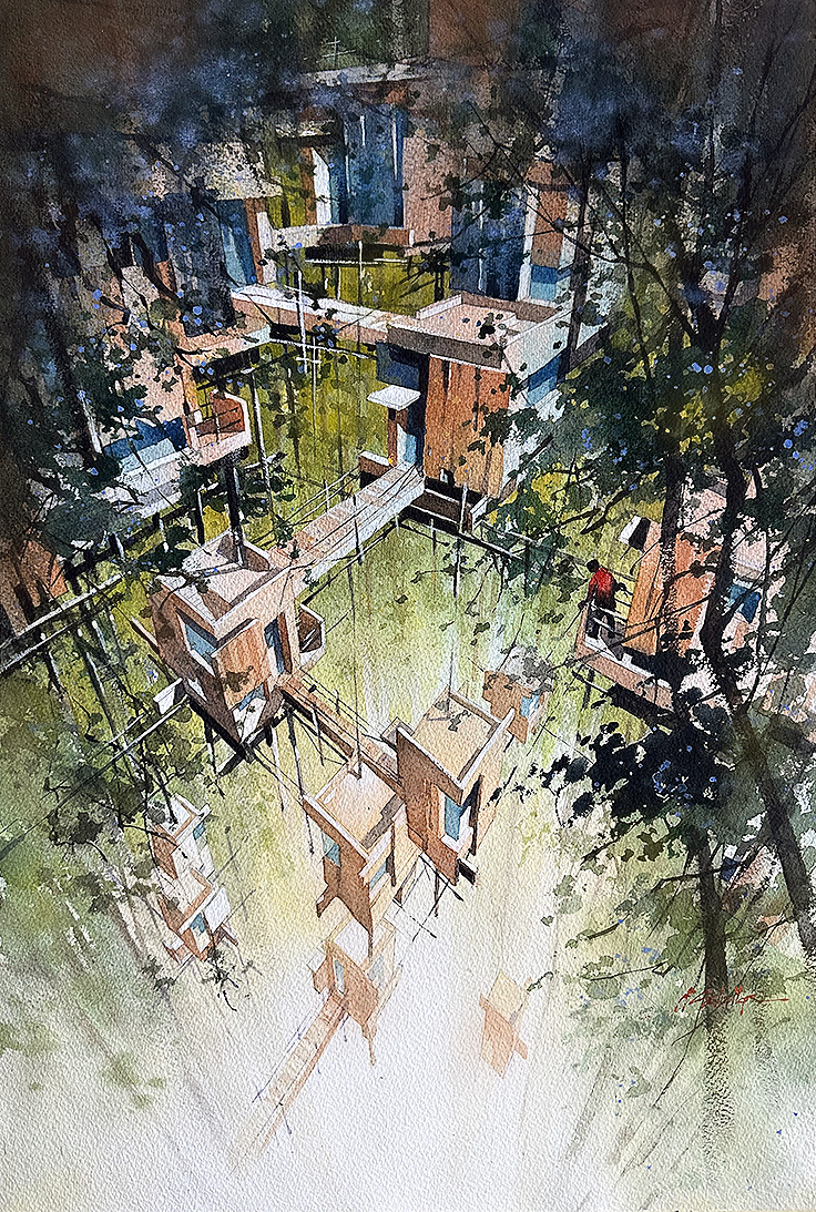 Out of the Woods #imagination #art #architecture #watercolorpainting #perspective