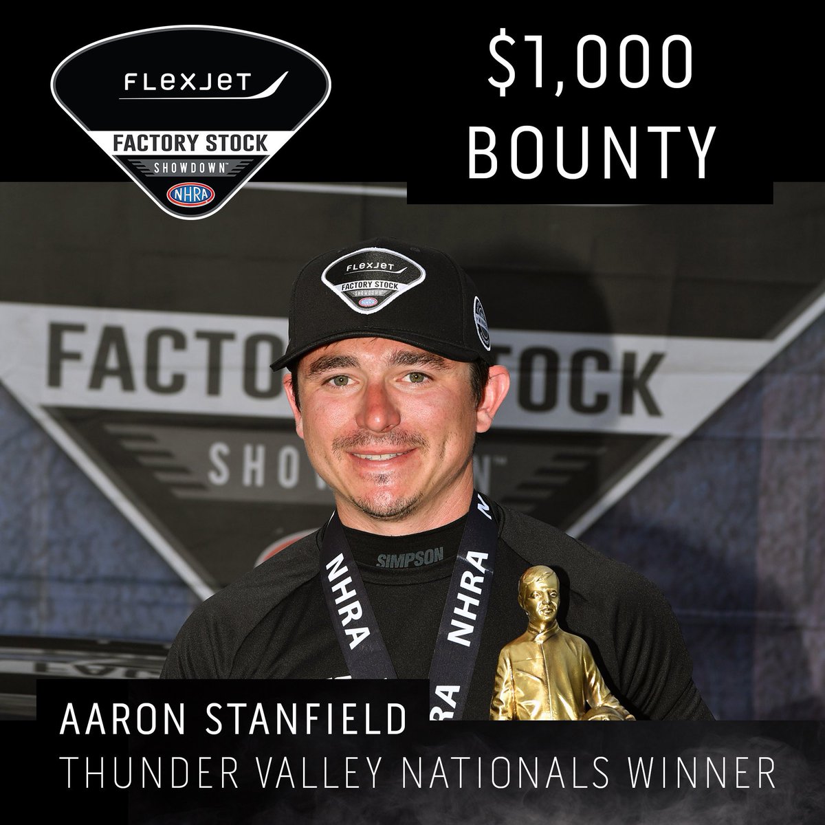 This weekend’s bounty 🎯: Aaron Stanfield! 

Will he keep his winning streak alive or will someone take home the 💰? 

#NHRA #FactoryStockShowdown #NorwalkNats 
@FlexjetCareers • @FlexjetCareers • @NHRA