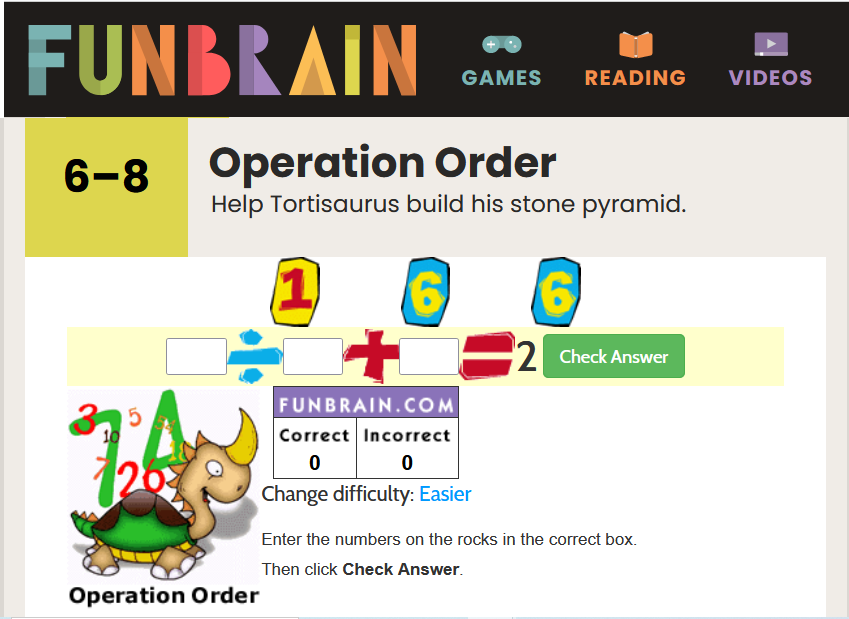 Operation Order. Help Tortisaurus build his stone pyramid. Enter the numbers on the rocks in the correct box. (3 levels of difficulty) i4c.xyz/y7srkazy #edchat #6thchat #7thchat #8thchat #algebra