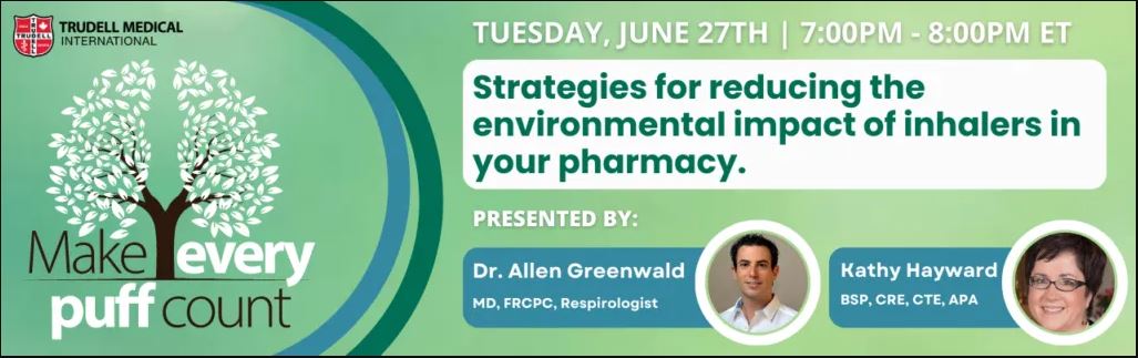 On June 27th at 5:00PM MST, respiratory experts, Dr. Allen Greenwald, Respirologist, and Kathy Hayward, CRE Pharmacist, will lead us through an important discussion on inhalers and the environment, and how we can Make Every Puff Count.

REGISTER HERE:
us06web.zoom.us/webinar/regist…