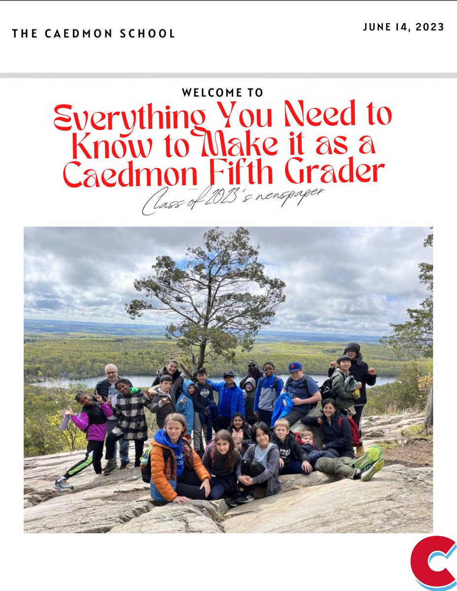 CaedmonFifth's tweet photo. As the new school year is about to begin, we think fondly of Caedmon's class of 2023.  This is the first page of the newspaper that they wrote for all Fifth-grade classes to come, sharing their #CaedmonStory with future graduates! https://t.co/huiHnlgoxS
