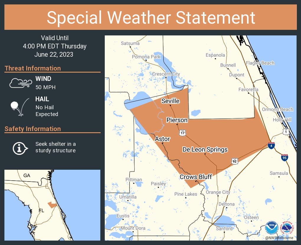 NWS Melbourne on Twitter "A special weather statement has been issued