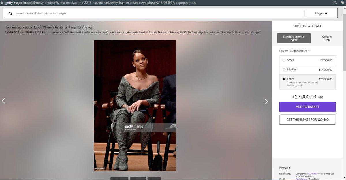 @t_d_h_nair This photograph of Rihanna was taken at Harvard University Humanitarian of the Year Award at Harvard University's Sanders Theatre on February 28, 2017 in Cambridge, Massachusetts. (Photo by Paul Marotta/Getty Images)

This photo is for sale (source link): gettyimages.in/detail/news-ph……
