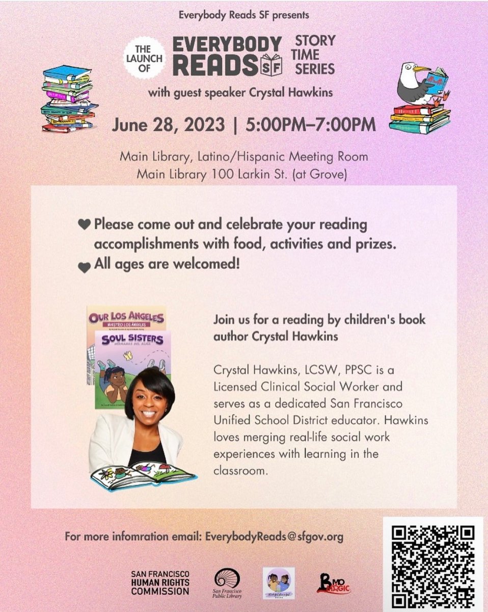 The @SFHumanRights Commission is proud to be among the sponsors of this awesome literary event brought to you by Everybody Reads SF! Register today through the QR code or using link: eventbrite.com/e/everybody-re…