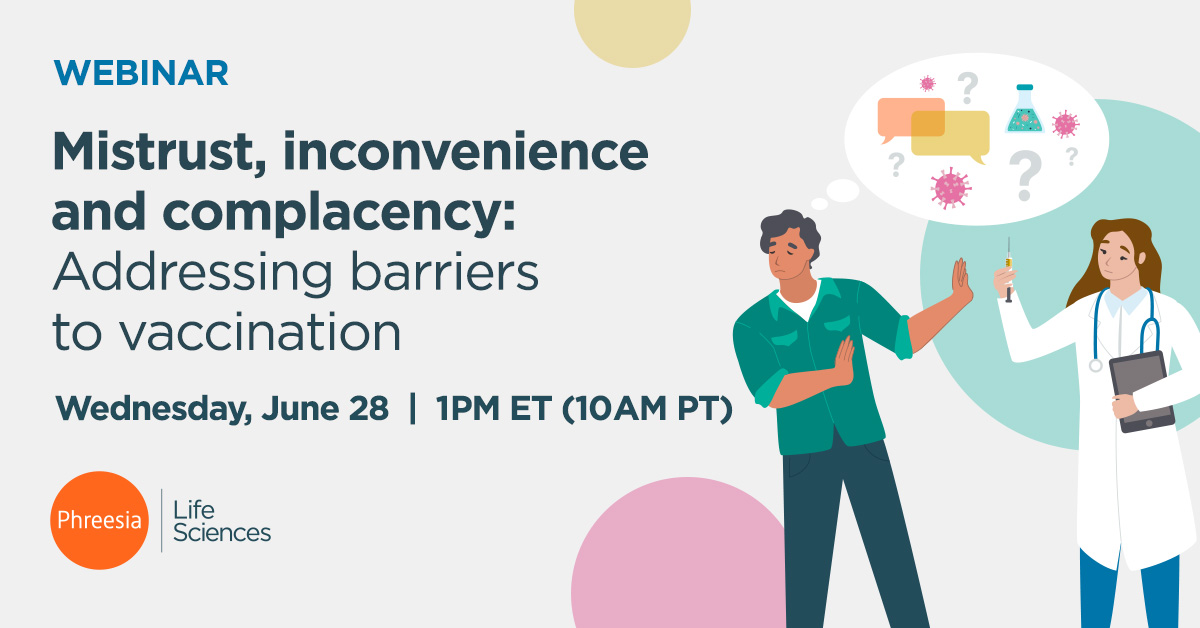 Join @PhreesiaLifeSci’s webinar on Wednesday, June 28 at 1PM ET as three Phreesia leaders discuss patients’ perceptions around #vaccination and what can be done to reach them in a polarized climate.

Register Now: lifesciences.phreesia.com/join-our-webin…