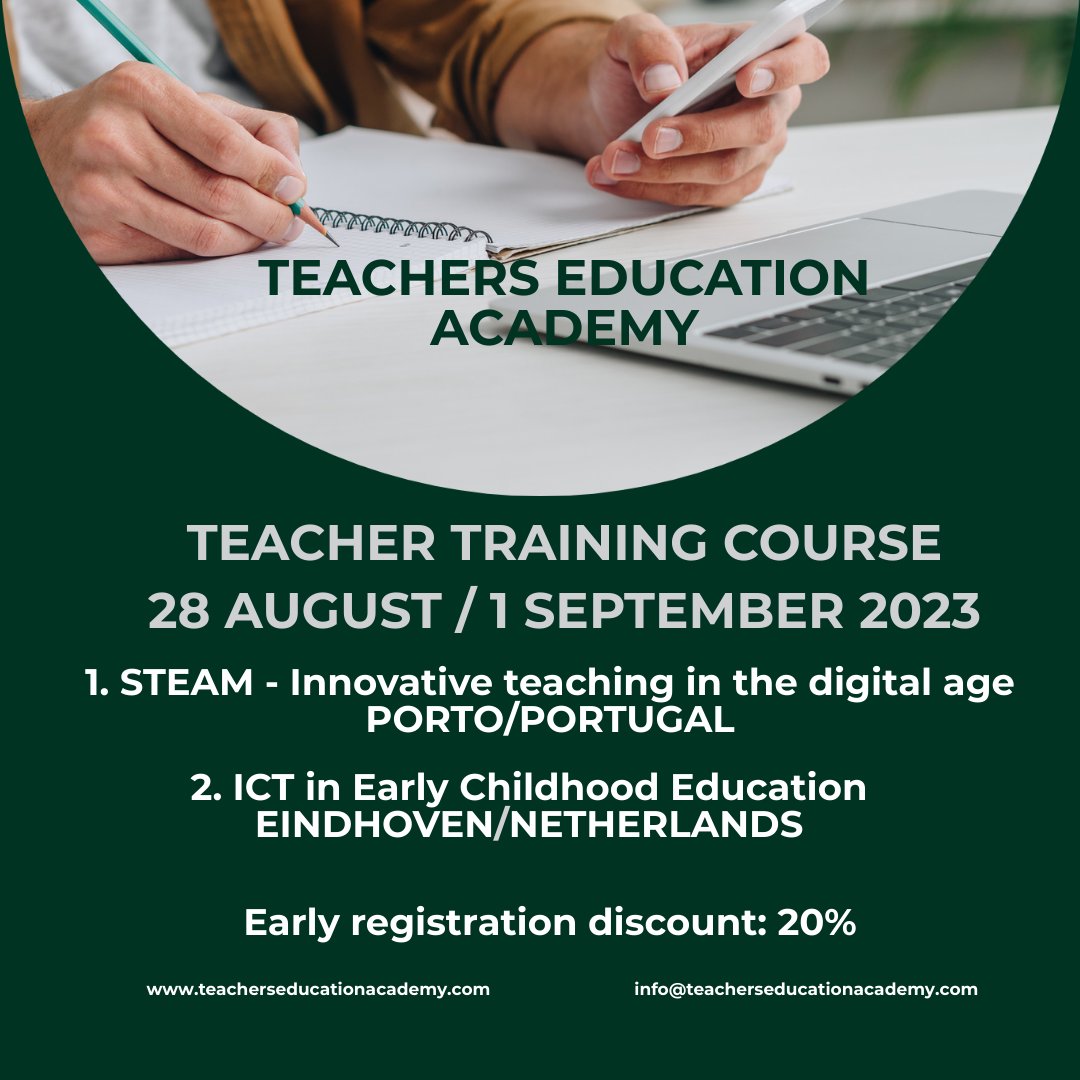 Same date, 2 different courses.

Open to all teachers around the world. You can join our international courses with your grant or with your own budget.
info@teacherseducationacademy.com

#steameducation #steamlearning #digitaleducation #ict #erasmusplus #teachertraining #teacher