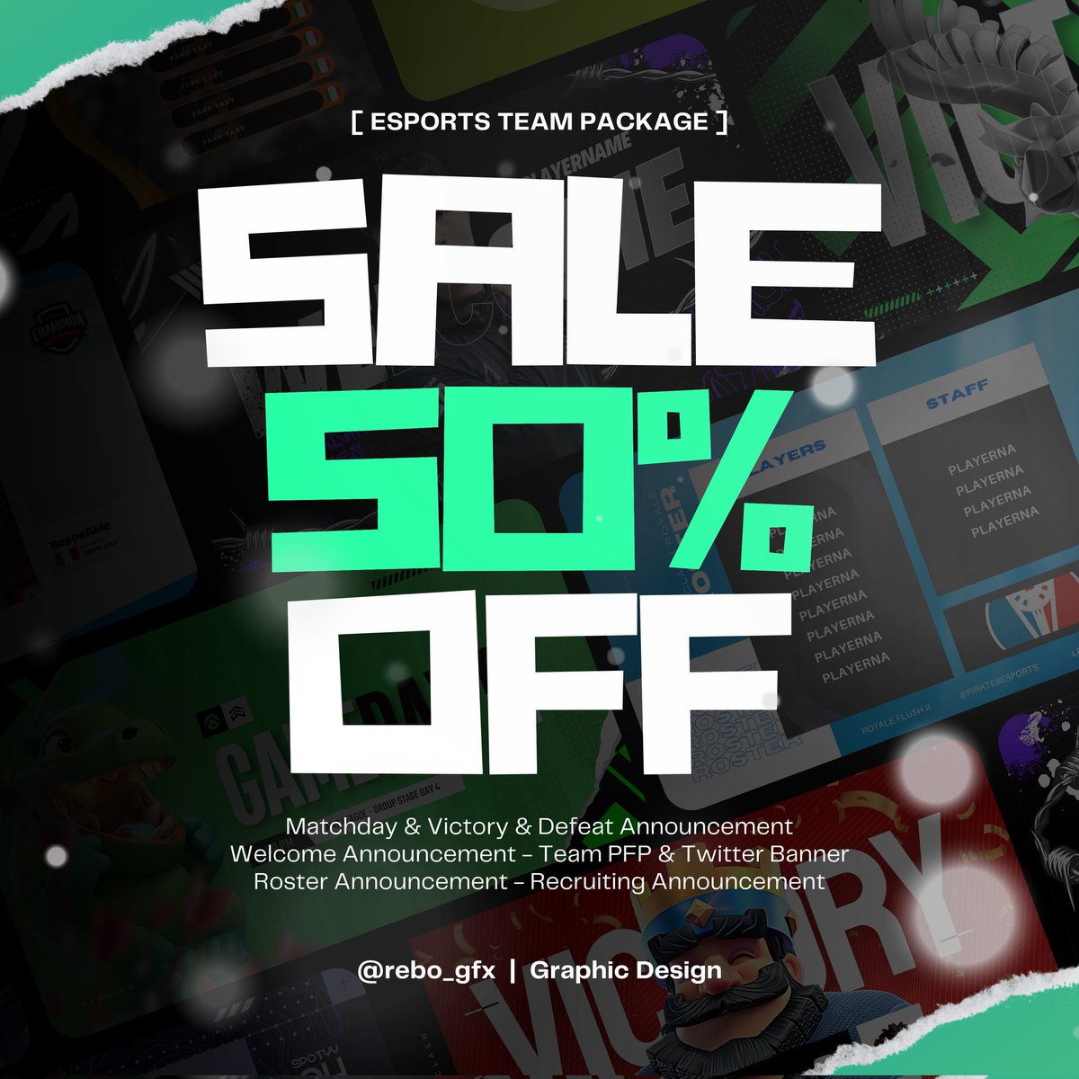 🎨 TEAM PACKAGE 50% SALE‼️

- Only untill 01.07 
- Everything for your Team
- High Quality 💯
- Package Accessible and editable from Mobile

DM 📩 for commission

#Design #ClashRoyale #Sale50