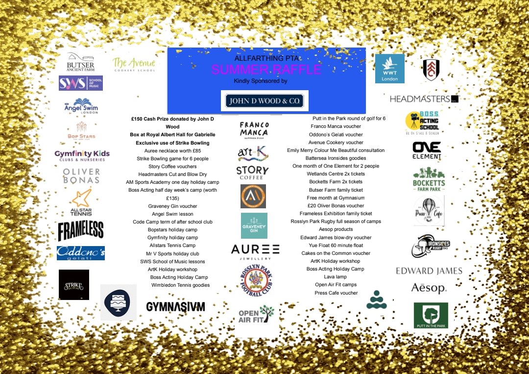 Summer fair is almost upon us! The raffle this year is BIG. So many incredible local businesses, clubs, restaurants, pubs, cafes, shops and salons have contributed some fantastic prizes. Tickets are £1 each all proceeds are going towards our new library!