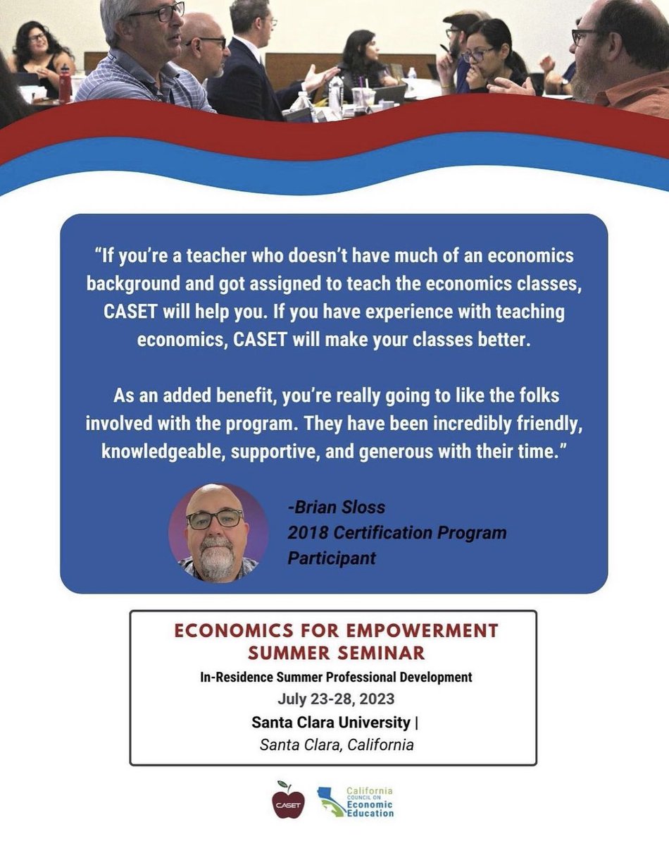 TheCCEE's tweet photo. 🚨Teachers, don’t miss out on the Economics for Empowerment Summer Seminar happening July 23 to July 28 at Santa Clara University!

Learn more about this incredible opportunity for teachers just like you! 

Click the link: https://t.co/zJWaea3RBG https://t.co/ycHQkzGsFV
