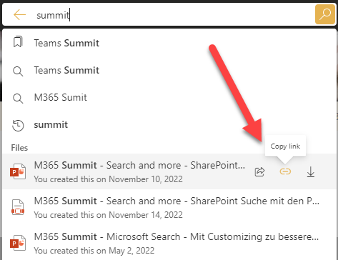 davemehr's tweet image. 💥 Look at this. Actions direct in the Microsoft Search Box when hovering over the search suggestions. #MicrosoftSearch #SharePointSearch
