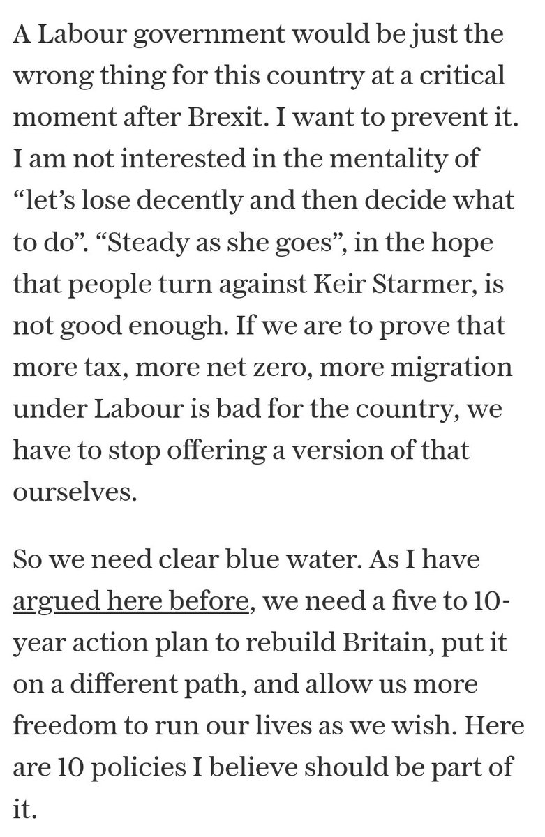 DavidGHFrost's tweet photo. I've set out tonight in @Telegraph ten radical Conservative policies which could be part of a new energised offer to the country, & show the Tory vision for Britain after Brexit is one of significant change to get a grip on our problems.
Read it here:
https://t.co/Dwwq9uHlX1 https://t.co/DgjOQ3wfWi