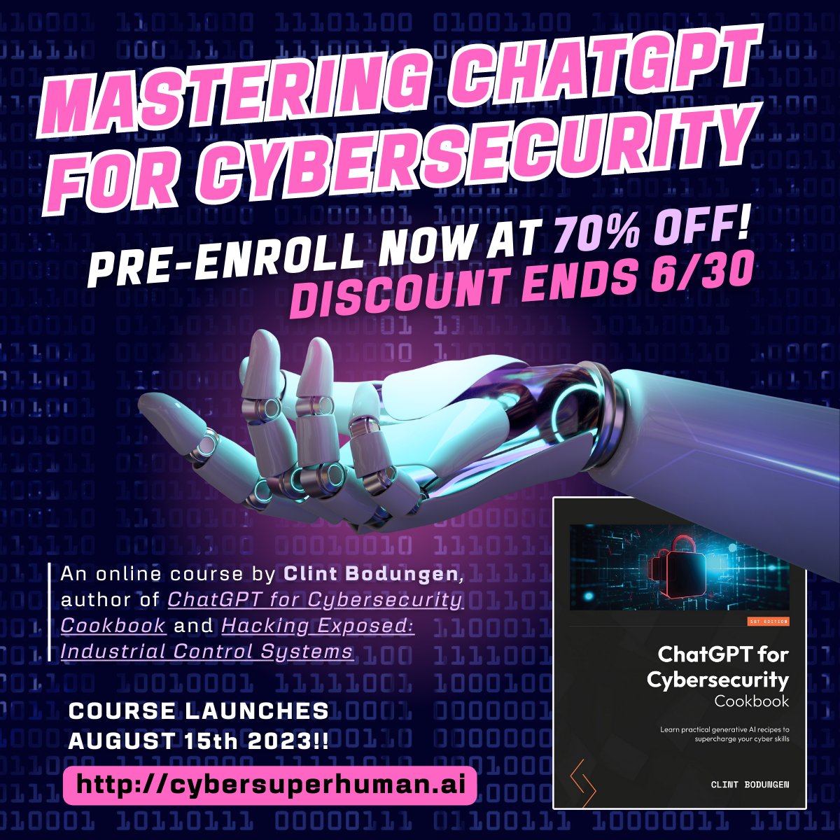 🚨 Enroll now to get 70% off (discount ends 6/30⏱)

⚡ Learn how to supercharge your cyber skills with Generative AI and Large Language Models!

🎓 Companion course to my upcoming book 📙, "ChatGPT for Cybersecurity Cookbook."

cybersuperhuman.ai/p/chatgpt-for-…

#chatgpt #cybersecurity