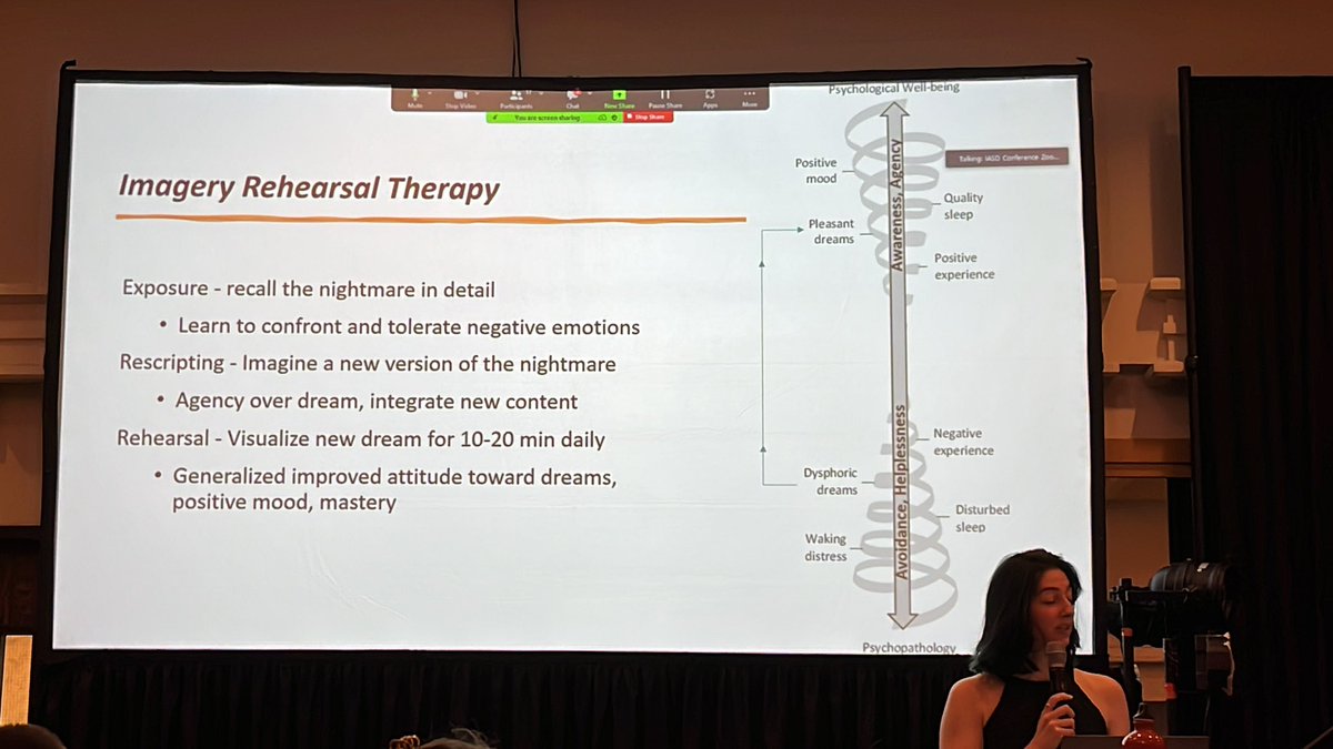 Mr_Laughter's tweet photo. Outgoing president Michelle Carr @DarwinsDreams presenting on #dream #yoga versus #nightmares! Ft. IRT,  #iasd2023 @DreamScholars https://t.co/1Kb0vqknem
