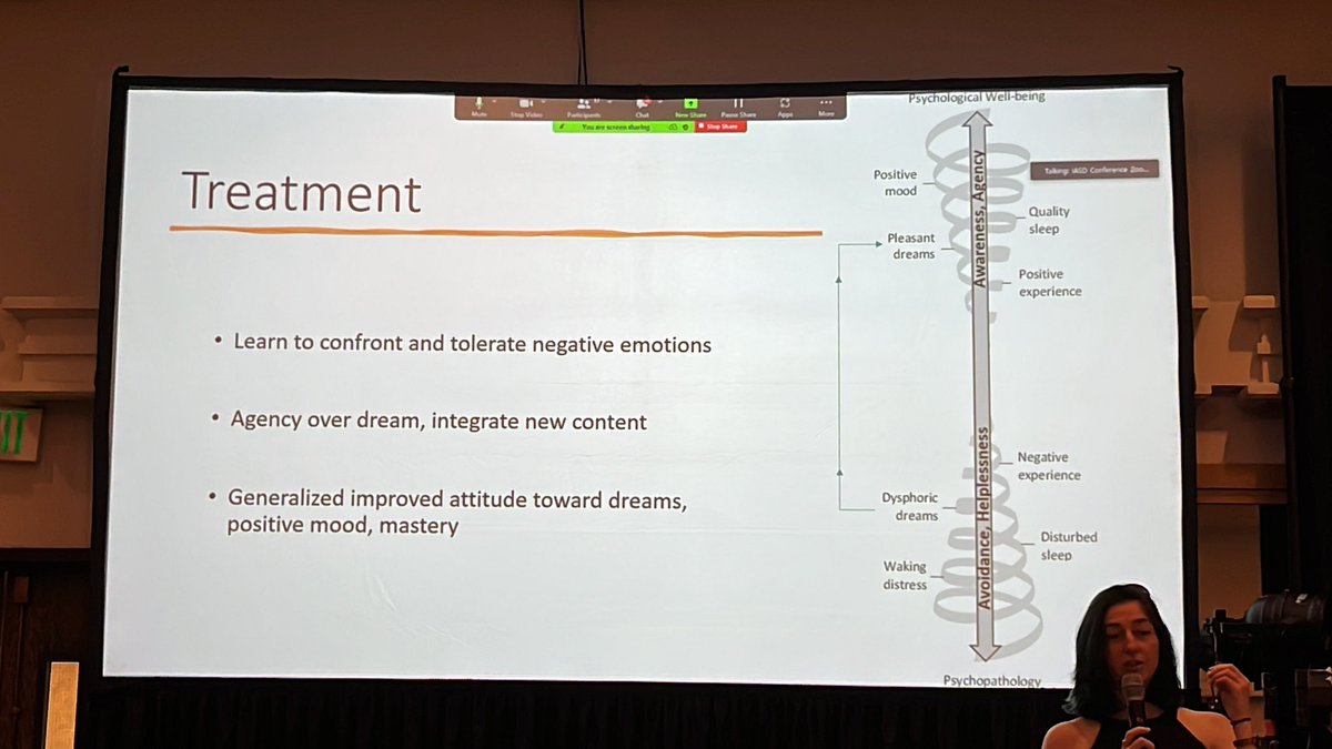 Mr_Laughter's tweet photo. Outgoing president Michelle Carr @DarwinsDreams presenting on #dream #yoga versus #nightmares! Ft. IRT,  #iasd2023 @DreamScholars https://t.co/1Kb0vqknem