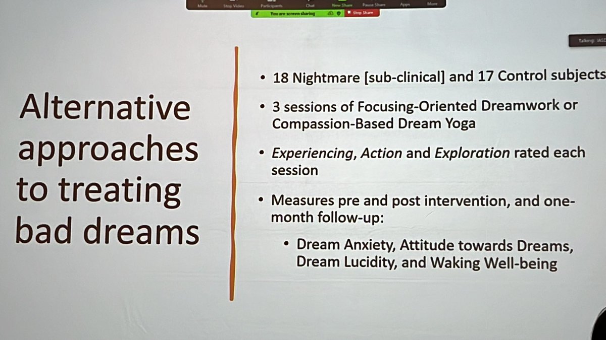 Mr_Laughter's tweet photo. Outgoing president Michelle Carr @DarwinsDreams presenting on #dream #yoga versus #nightmares! Ft. IRT,  #iasd2023 @DreamScholars https://t.co/1Kb0vqknem