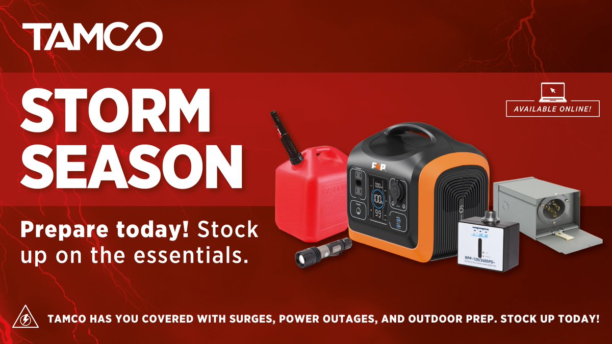 TAMCO has you covered with surges, power outages, and outdoor prep this storm season! ⛈ Don't forget to stock up before it's too late! 

Visit tamcogroup.com for more information.