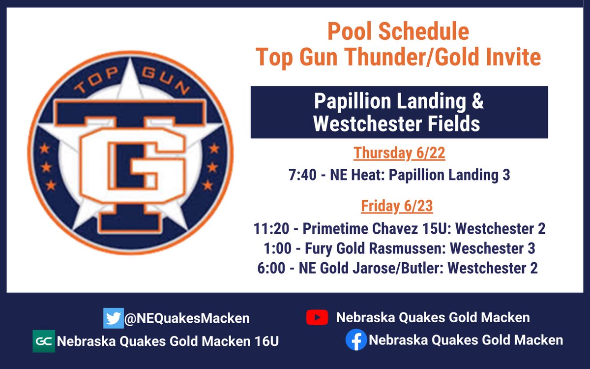 NE Quakes Gold 18U Macken (@nequakesmacken) on Twitter photo Last time we’re playing local starting tonight! The girls would love to have some extra fans in the stands if you’d like to come out and support them! Pool play through Friday, Bracket play Saturday.
<a href="/QuakesRecruit/">Quakes Recruiting</a> <a href="/NEQuakesSB/">Nebraska Quakes Softball</a> <a href="/EAA_Softball/">EAA Softball</a> Last time we’re playing local starting tonight! The girls would love to have some extra fans in the stands if you’d like to come out and support them! Pool play through Friday, Bracket play Saturday.
<a href="/QuakesRecruit/">Quakes Recruiting</a> <a href="/NEQuakesSB/">Nebraska Quakes Softball</a> <a href="/EAA_Softball/">EAA Softball</a>