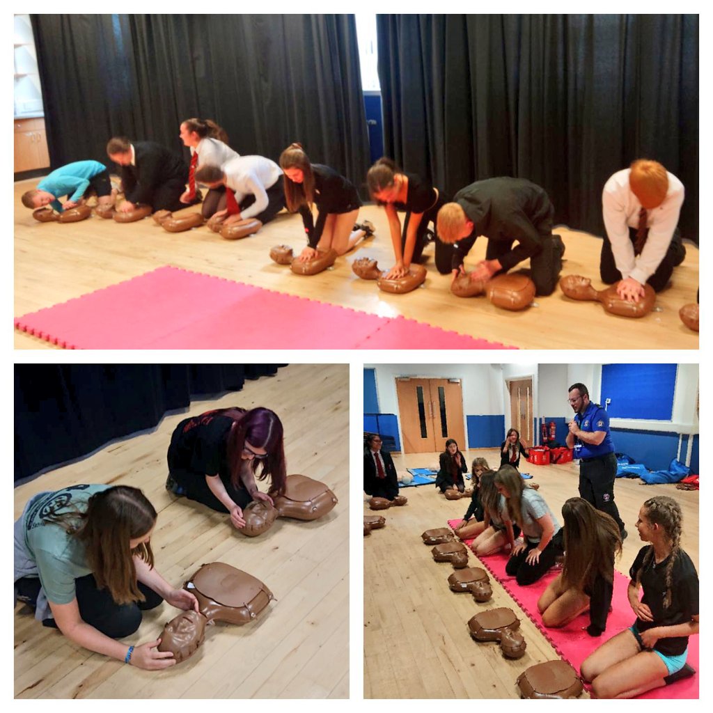 Miss_I_Iqbal's tweet photo. Well done to the new Health Sector class and S6 pupils who took part in CPR and Life Support training today! 👏👏👏
And a huge Thank You to Jamie and Stuart @StAFirstAid for delivering the sessions today! #CPR #RecoveryPosition #DRsABC #volunteering #pathways @LesmahagowHigh https://t.co/6kDXlb7VjP