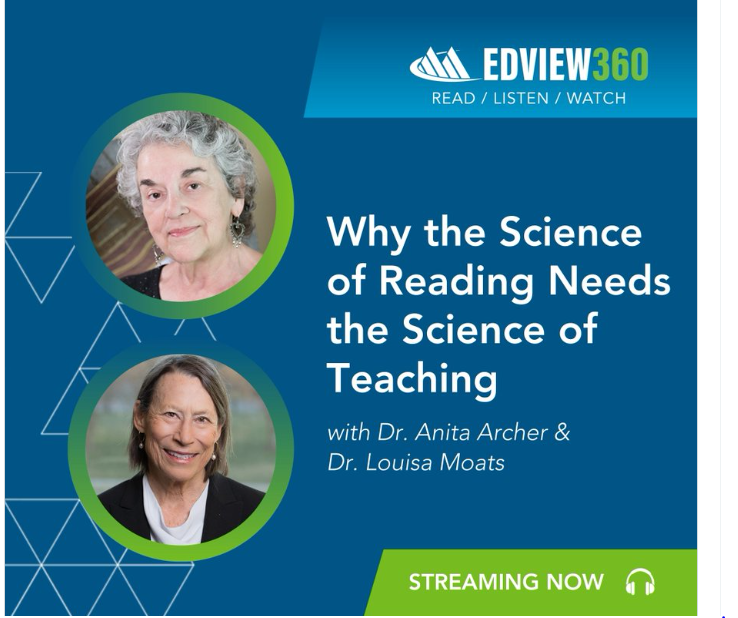 It's LIVE!! Dr. Louisa Moats and Dr. Anita Archer! Why the ‘Science of Reading’ Needs the ‘The Science of Teaching’—A Conversation Between 2 Literacy Leaders voyagersopris.com/podcasts/2023/…