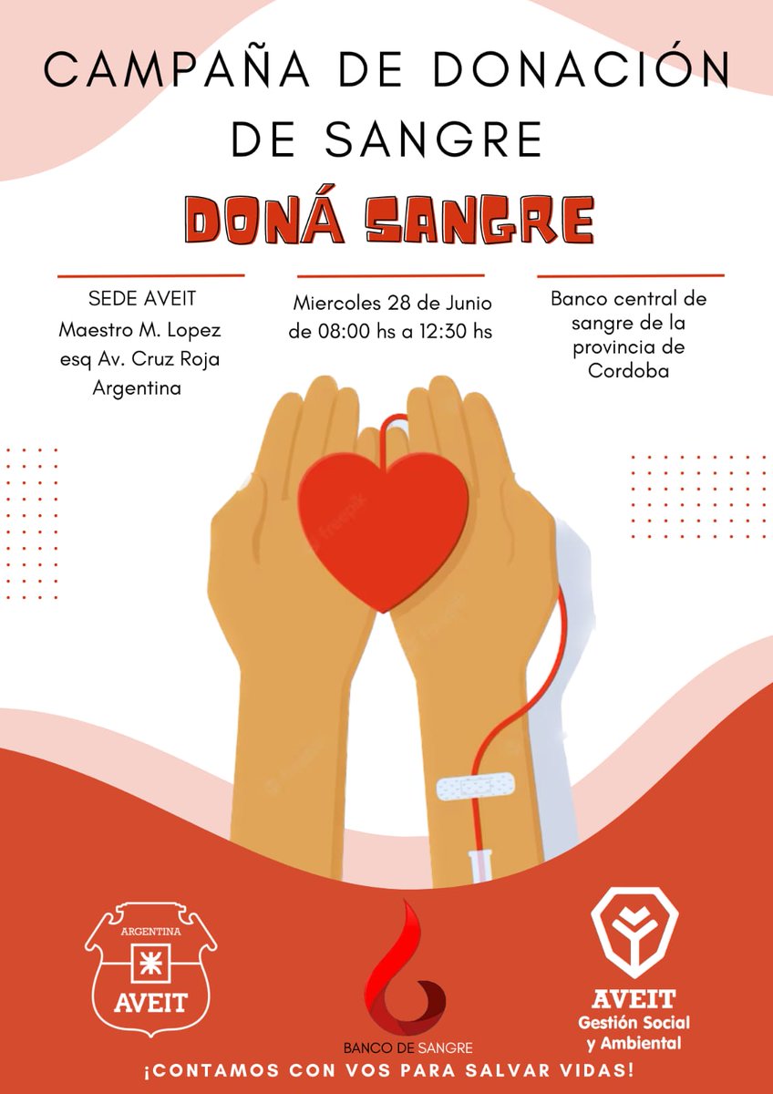 CAMPAÑA DE DONACION DE SANGRE💉🩸

¡Contamos con vos para salvar vidas! 🙆🏼‍♀️🙆🏻‍♂️

🗓 Miércoles 28 de junio
📍Sede AVEIT - UTN FRC
🕗 Horario: 8 a 12:30hs

Reserva tu turno en el formulario y lee los requisitos a tener en cuenta. ‼️
forms.gle/KDtKqV3nQ4DCYf…

GSA - AVEIT 🌳💚☀️