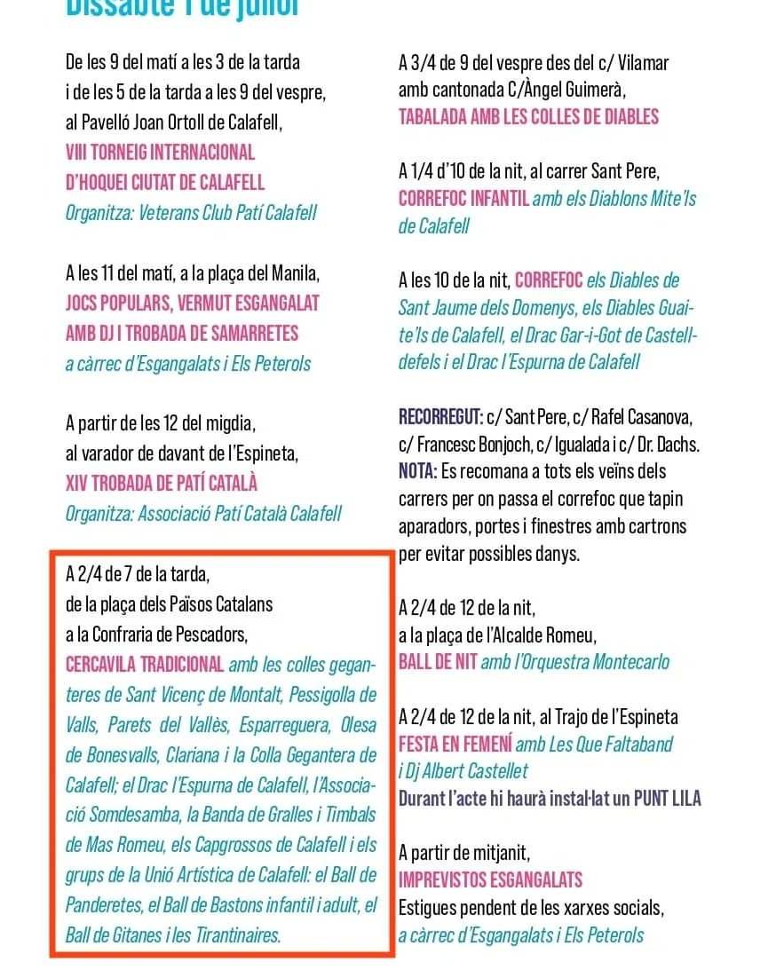 El proper 1 de juliol estarem a Calafell en el marc de la Festa Major de la Platja 2023!!! Ens veiem a la Plaça dels Països Catalans a 2/4 de 7 :-) Nosaltres serem puntuals! Si vols saber més dels actes de tota la festa, aquí pots consultar tot el programa calafell.cat/sites/default/…