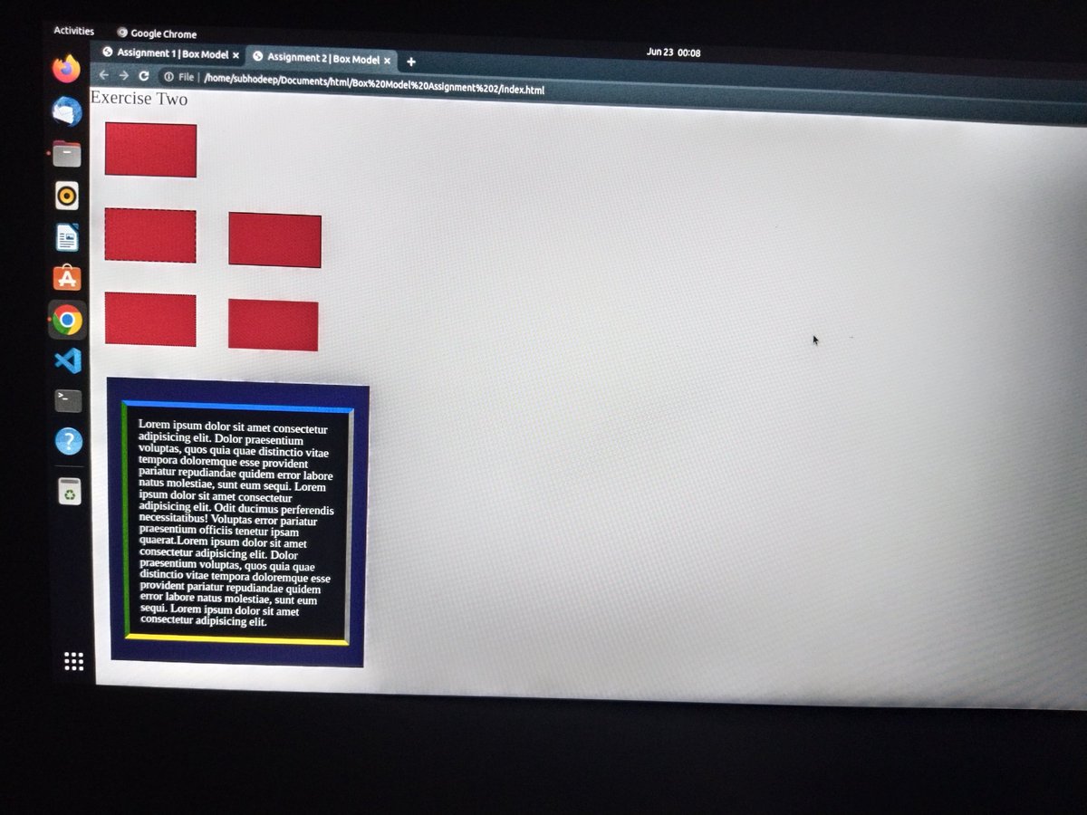 subhadip_goraii's tweet image. Day 8 of #100DaysOfCode 
.
.
Create two web pages utilizing the box model.

#selftaughtdeveloper
#CodeNewbies
#learningtocode
#lovetocode