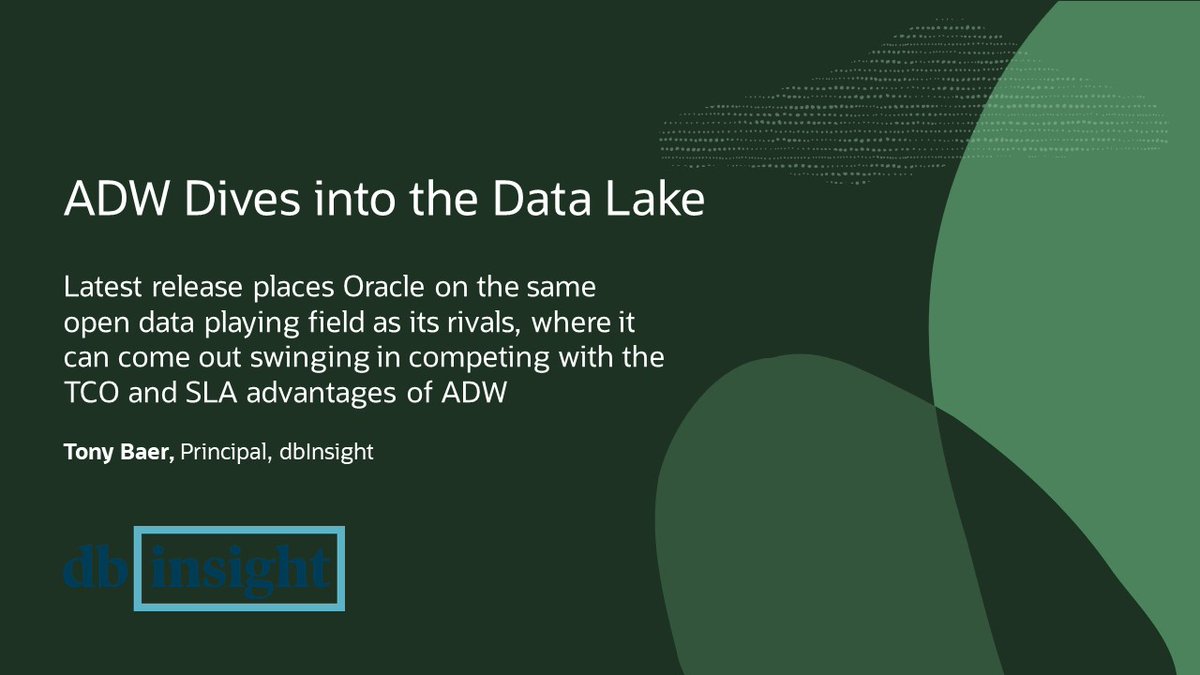 Ready to dive into the #datalake? The latest expert analysis from @TonyBaer at dbInsight finds Oracle Autonomous Data Warehouse poised to lead the pack. Read the report social.ora.cl/6011OCzl7