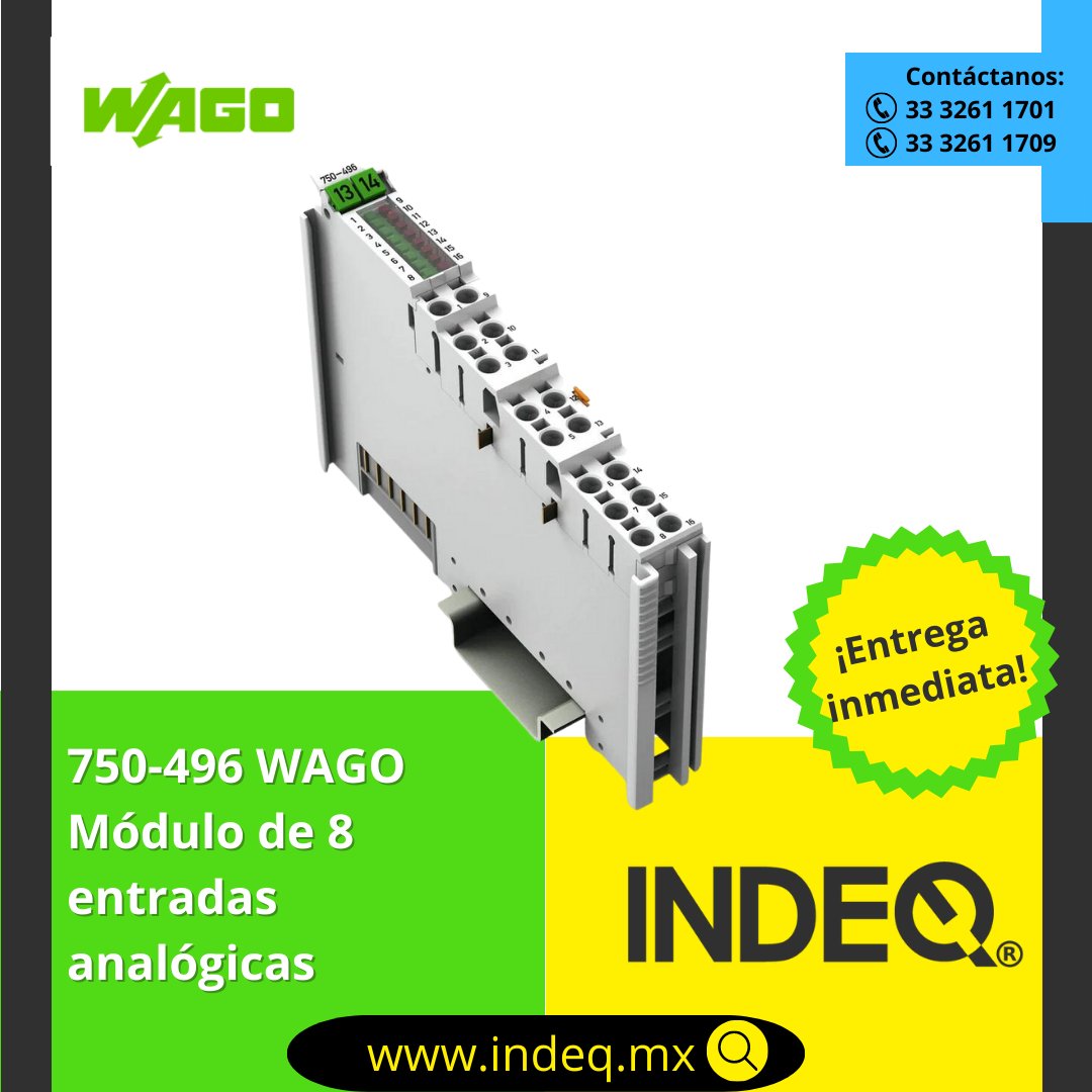 750-496 WAGO  Este módulo de entrada analógica procesa señales estándar de 0–20 mA, 4–20 mA y 3,6–21 mA (Namur NE43).

tinyurl.com/234pm84h