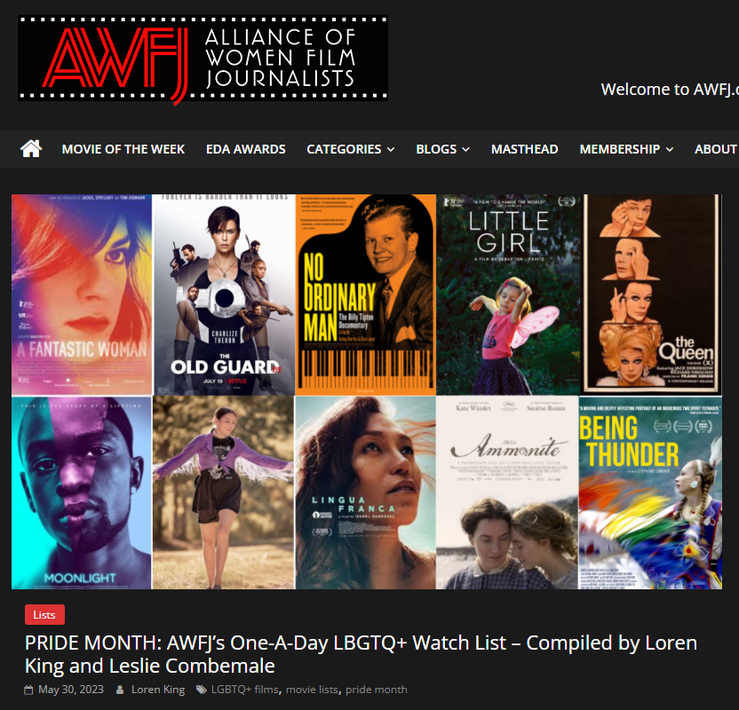 Sending love and gratitude to Loren King and <a href="/AWFJ/">Alliance of Women Film Journalists</a> (Alliance of Women Film Journalists) for including AHEAD OF THE CURVE as part of its excellent #PrideMonth viewing recommendations! 💜🏳️‍🌈🎬

👉 bit.ly/43Lhipj 

#Pride #CurveMagMovie #CurveMagazine #LGBTQHistory #LGBTQ