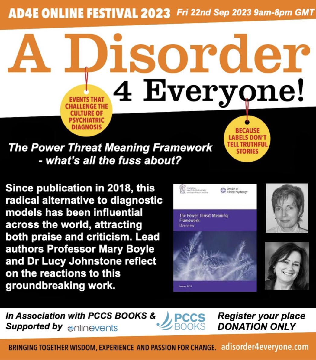 dropthedisorder's tweet image. #adisorder4everyone #ad4efestival23

Ain’t that often we get to hear from both of the lead authors of the #PTMFramework  🎉

Some have described it as ‘marmite’ - but you don’t challenge anything by appealing to all! ✊🧡

Tickets here…  (donation only)

bit.ly/3XkRVYn
