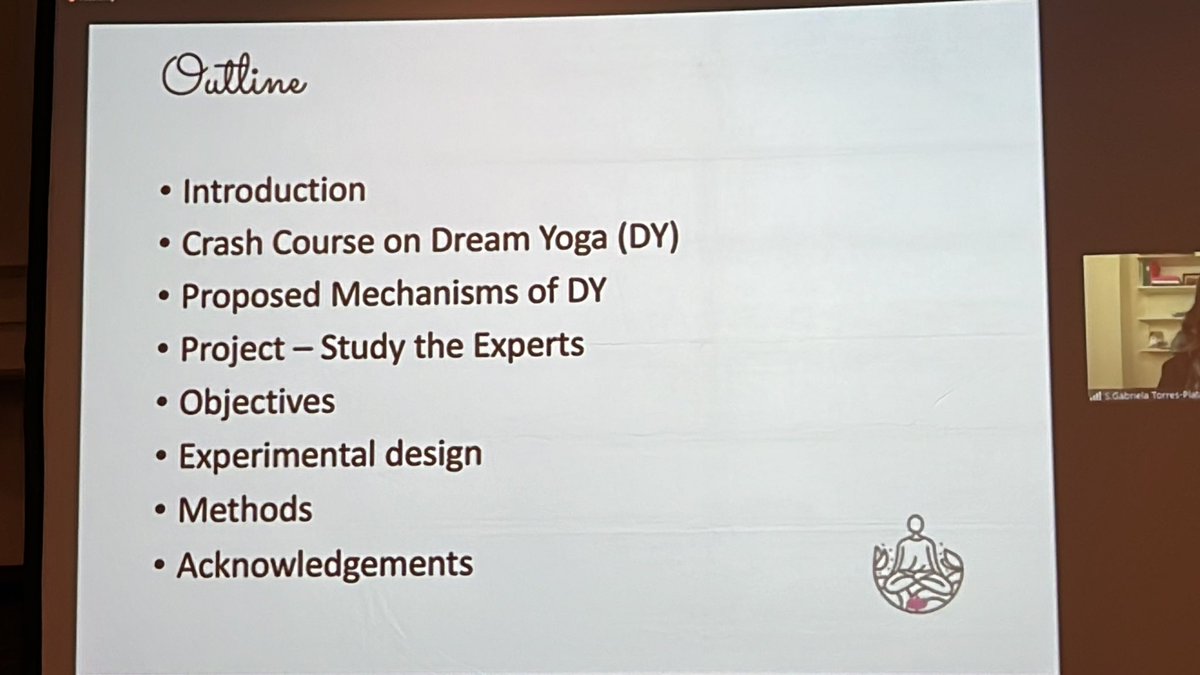 Mr_Laughter's tweet photo. Gabriella Torres-Platas presents on #neurophysiological correlates of #dream #yoga - shared #cultural  experience of this advanced meditation #iasd2023 @DreamScholars https://t.co/X6NaHCS4fZ