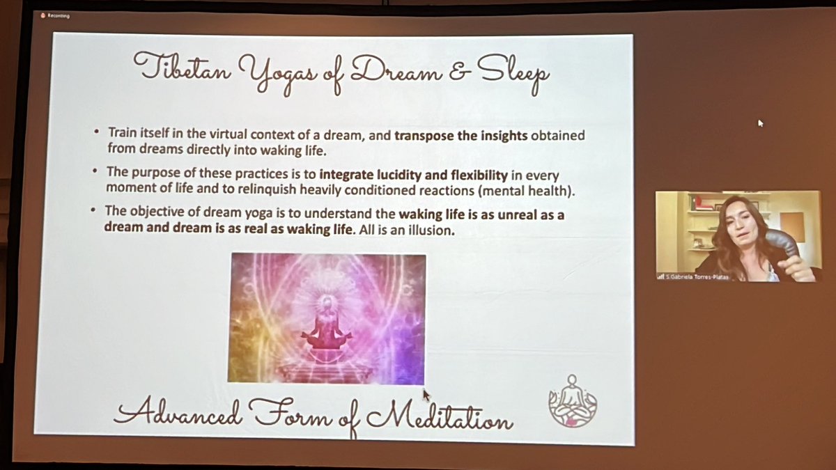 Mr_Laughter's tweet photo. Gabriella Torres-Platas presents on #neurophysiological correlates of #dream #yoga - shared #cultural  experience of this advanced meditation #iasd2023 @DreamScholars https://t.co/X6NaHCS4fZ