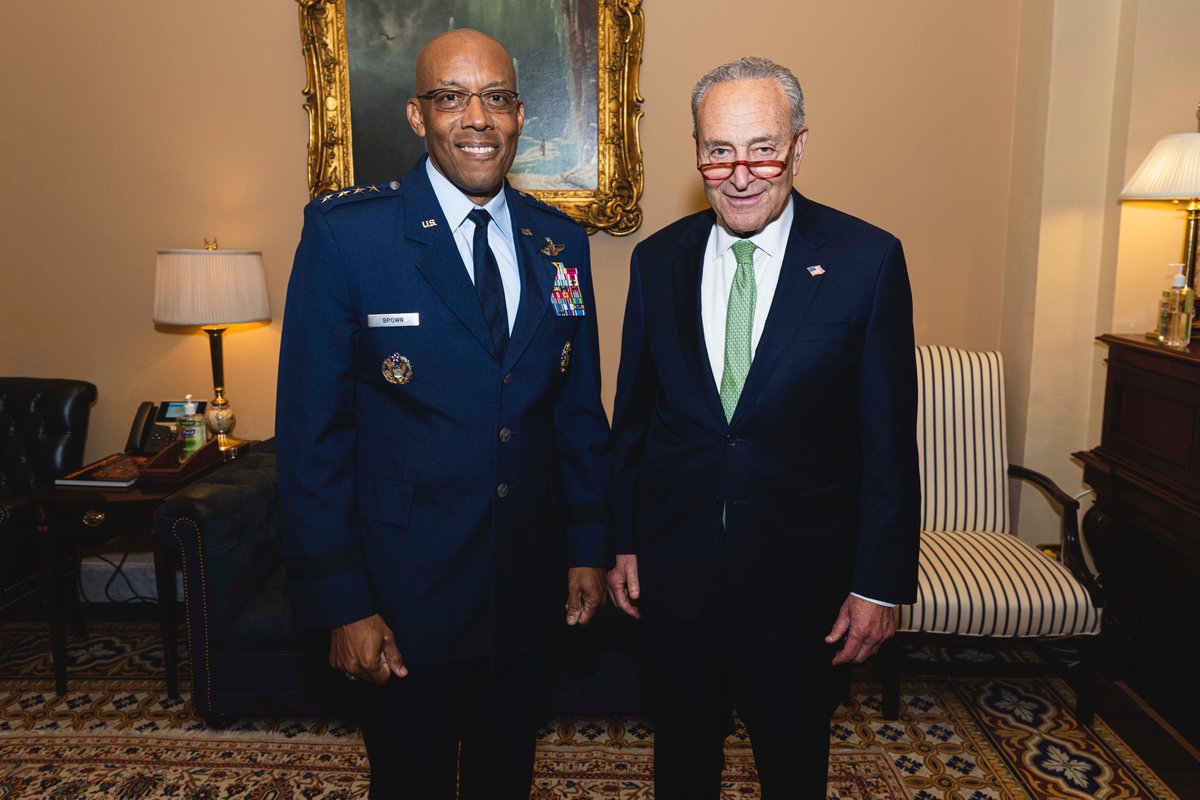 Today, I met with General CQ Brown, @POTUS's nominee for the next Chairman of the Joint Chiefs of Staff. I heard from him about the damaging impact Senator Tuberville’s holds on military promotions is having on national security, military readiness, families, and retention.