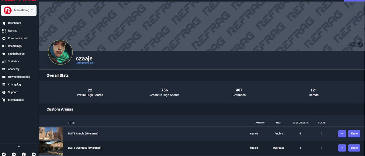OfficialRefrag's tweet image. Refrag Update:

- New website design
- Player profiles launched
- Player Tier can use Creator Studio
- UI changes (leaderboards, community hub arena pages)

Full changelog: wiki.refrag.gg/en/changelog

Subscribe to Refrag today @ Refrag.gg