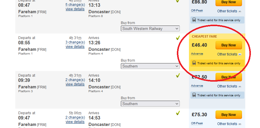 owenamorton's tweet photo. @nationalrailenq Hi National Rail - I'm trying to buy the ticket I've ringed in red here, but whichever operator your website puts me through to, the ticket doesn't exist. Can you advise please? https://t.co/h4Jf2TffOG