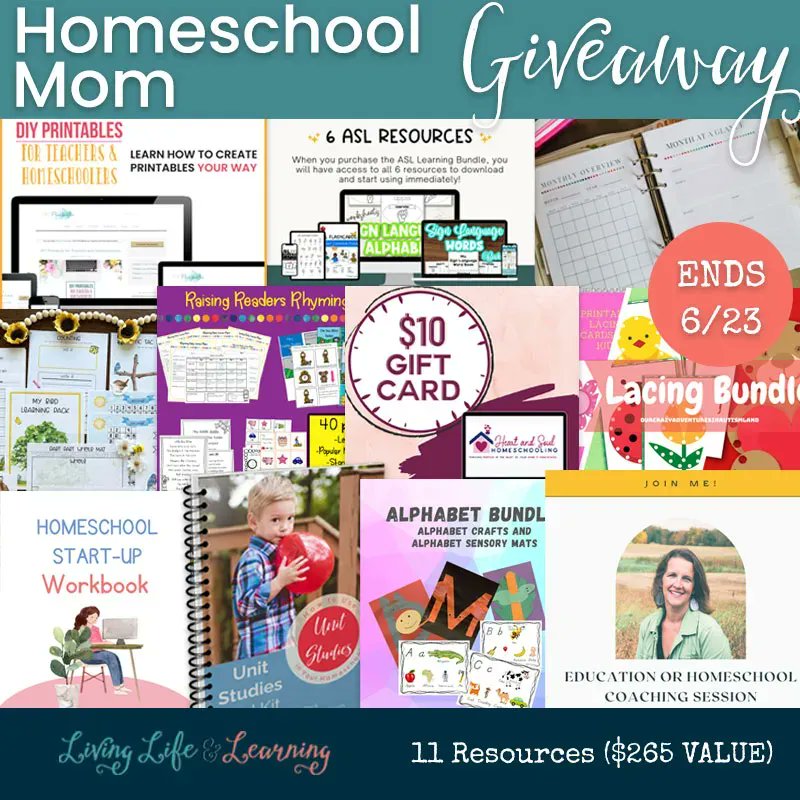 Enter to win this cool homeschool mom bundle giveaway with 11 resources ($265 value) from ASL, coaching to prek and more - ENDS 6/23. buff.ly/3Jnn20s #homeschool #homeschooling