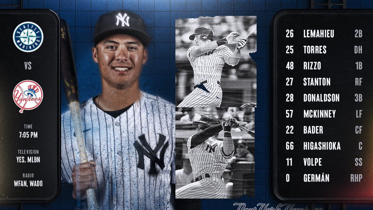 YDugout99's tweet photo. Tonight's starting lineup #Yankees #YankeesTwitter #YankeesBaseball #RepBX #NYYvsSEA #YankeesvsMariners https://t.co/TflntkHdSl