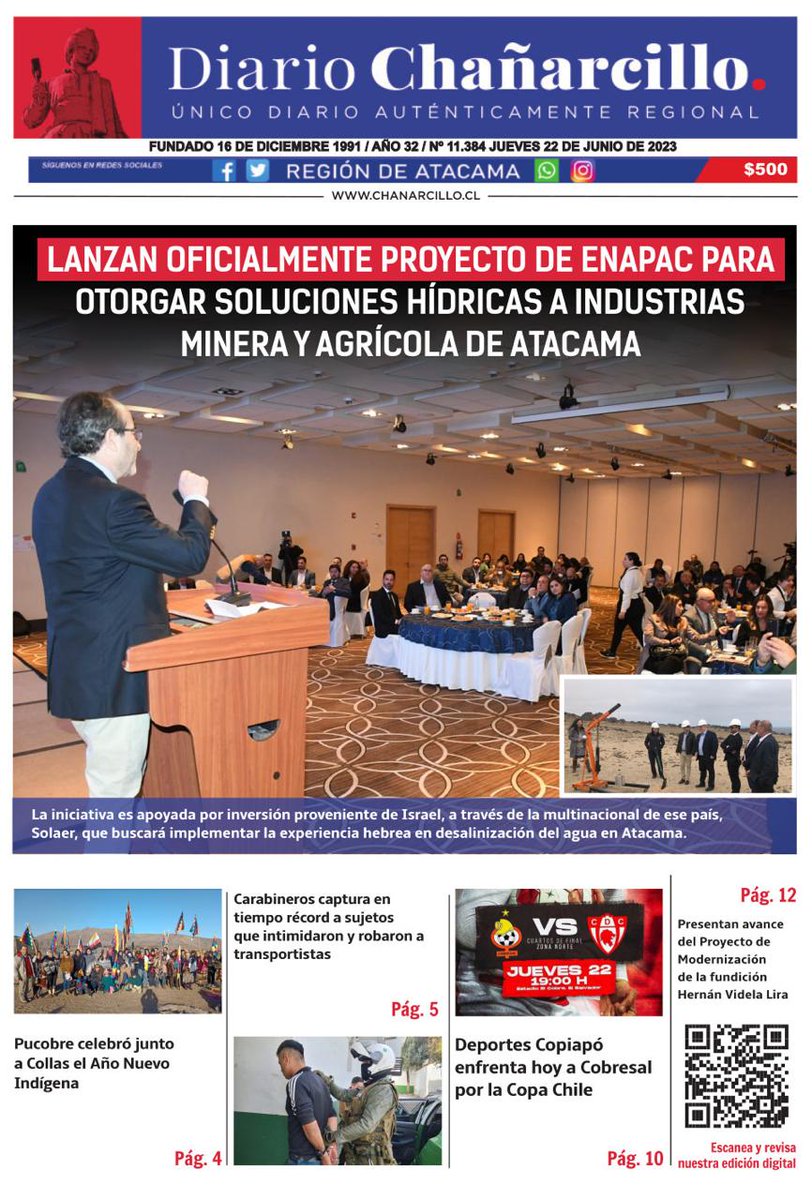 ENAPAC_Chile's tweet photo. La primera piedra de nuestra planta desaladora en medios locales https://t.co/kUxDUofjPY https://t.co/LI3vRnk7I7