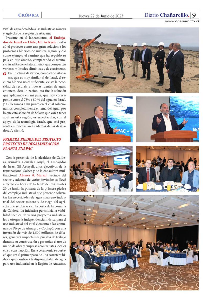 ENAPAC_Chile's tweet photo. La primera piedra de nuestra planta desaladora en medios locales https://t.co/kUxDUofjPY https://t.co/LI3vRnk7I7