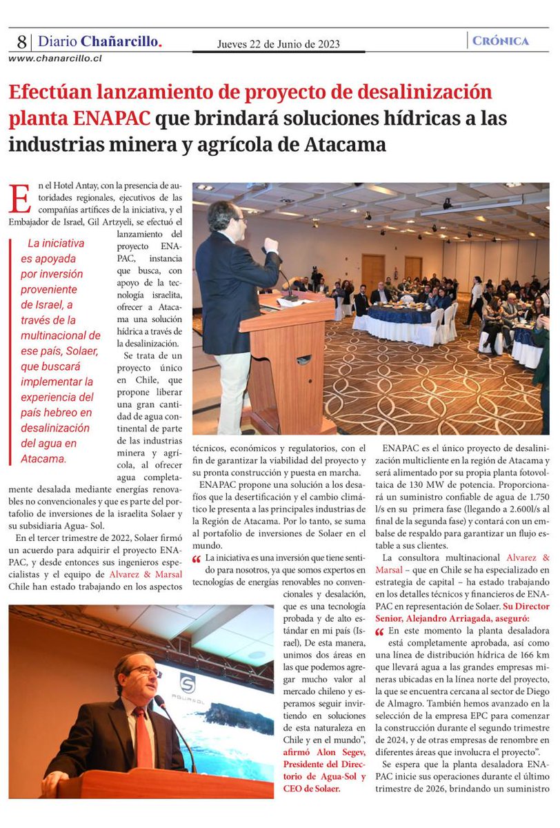 ENAPAC_Chile's tweet photo. La primera piedra de nuestra planta desaladora en medios locales https://t.co/kUxDUofjPY https://t.co/LI3vRnk7I7